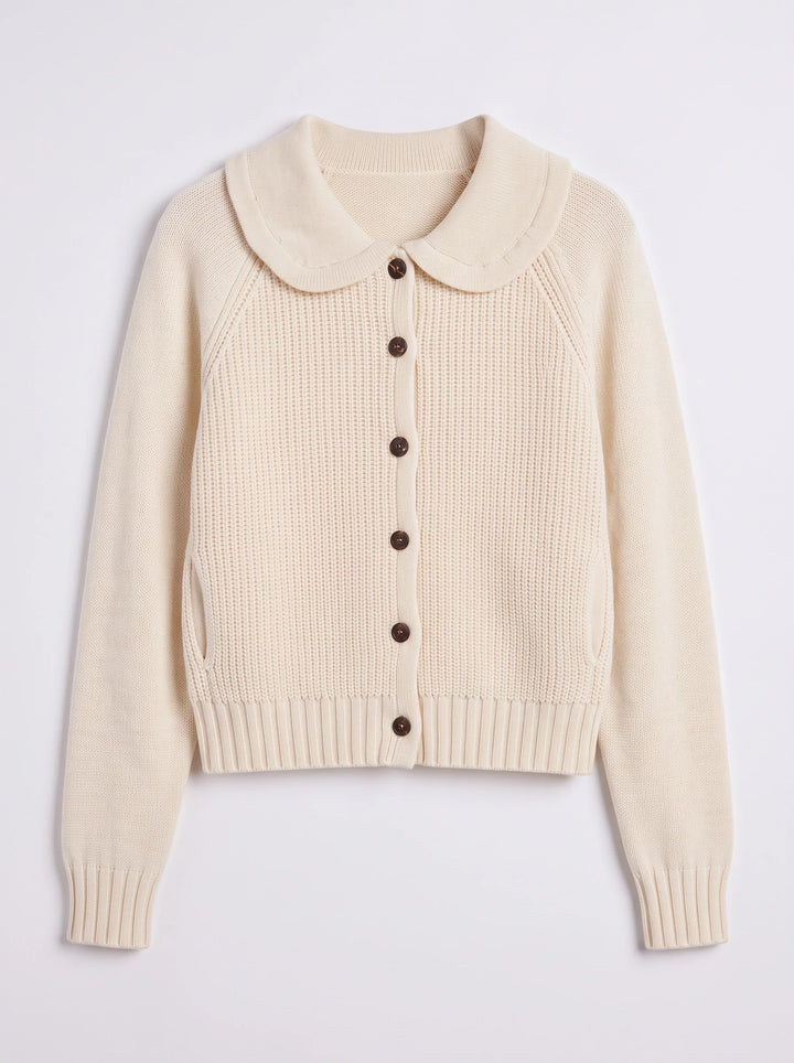 Colletto Button-Front Knit Cardigan – Women Cozy Chunky Peter Pan Collar Sweater Winter Casual