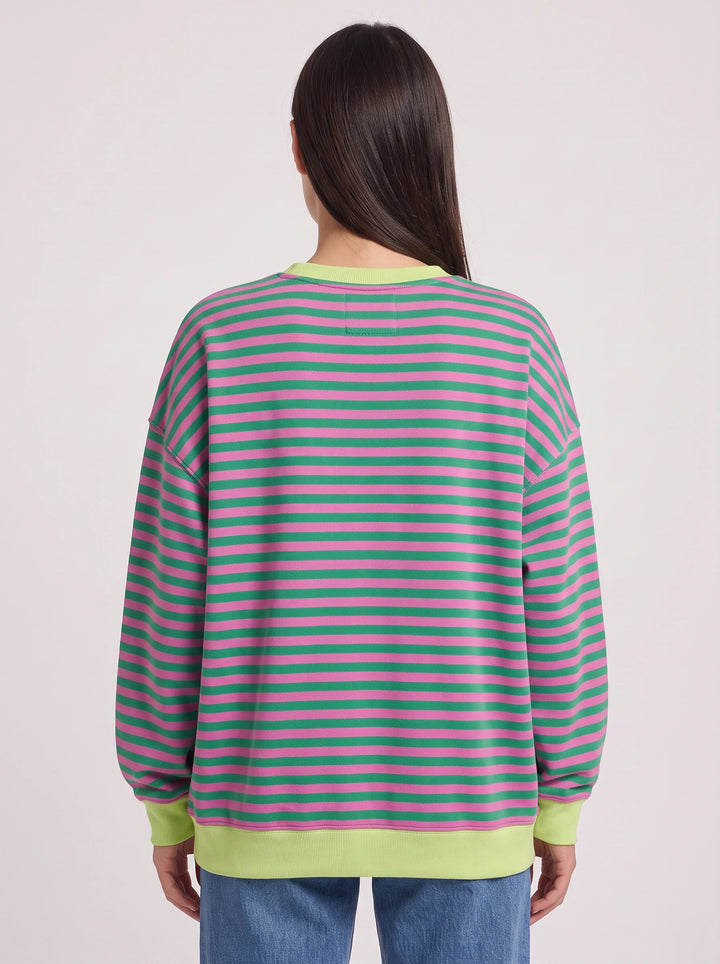 Rayet Striped Oversized Crew Neck Sweater – Women Retro Streetwear Casual Lounge Crewneck Sweatshirt