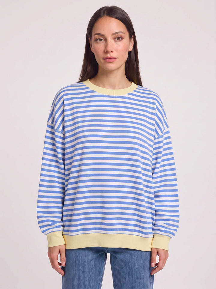 Rayet Striped Oversized Crew Neck Sweater – Women Retro Streetwear Casual Lounge Crewneck Sweatshirt