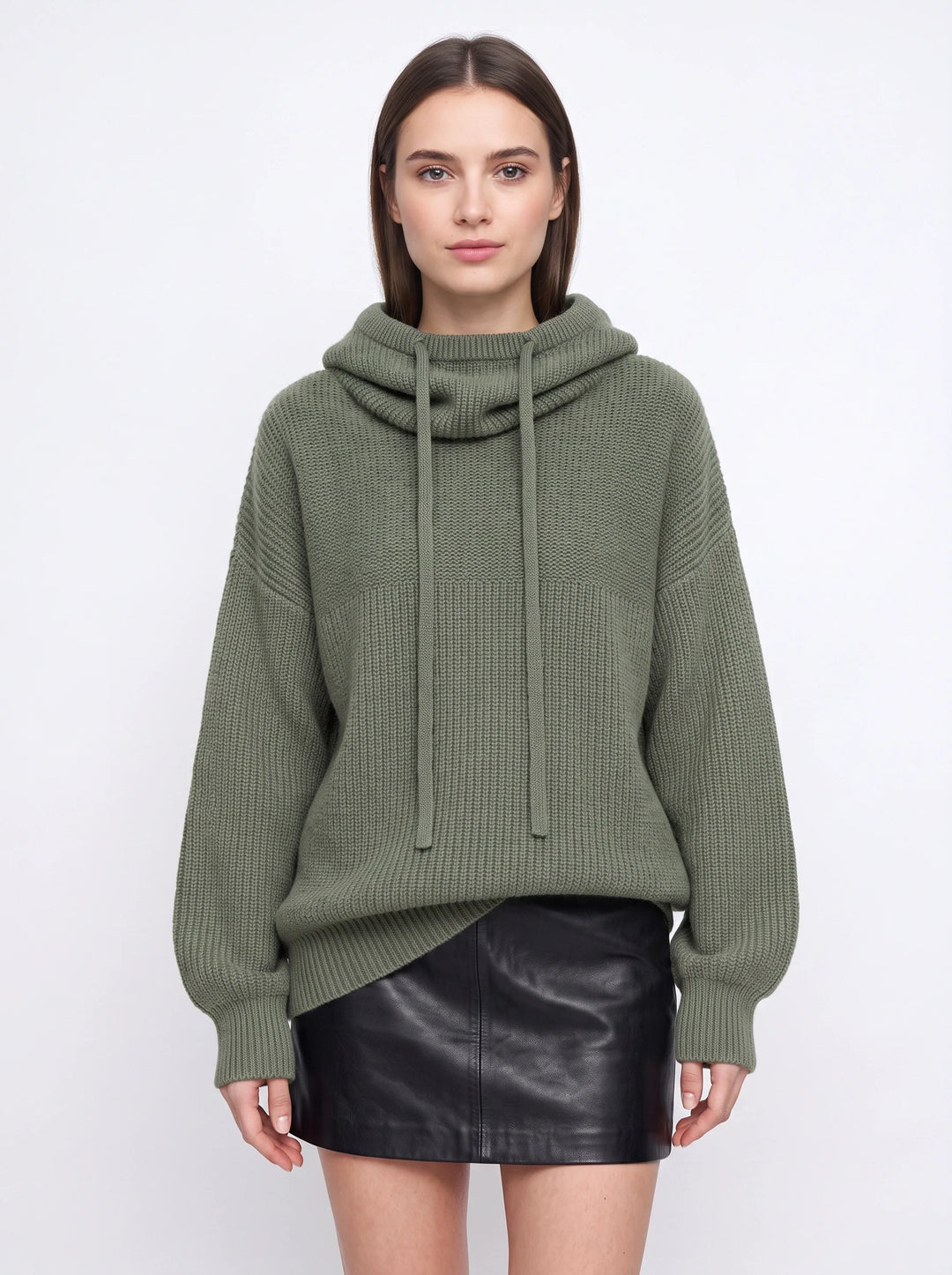 Vostrik Chunky Knit Hooded Sweater – Oversized Sweatshirt Women Mock Neck Hoodie Ribbed Casual Loungewear