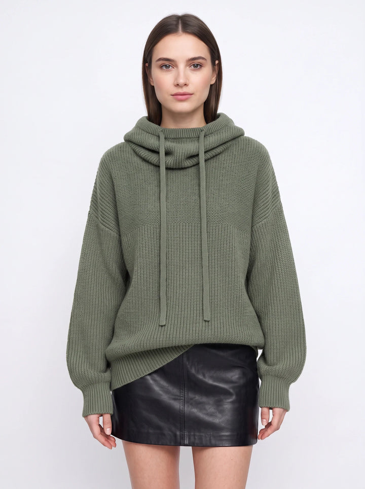 Vostrik Chunky Knit Hooded Sweater – Oversized Sweatshirt Women Mock Neck Hoodie Ribbed Casual Loungewear