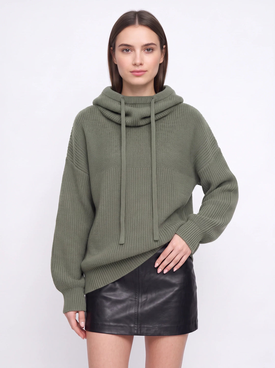 Vostrik Chunky Knit Hooded Sweater – Oversized Sweatshirt Women Mock Neck Hoodie Ribbed Casual Loungewear