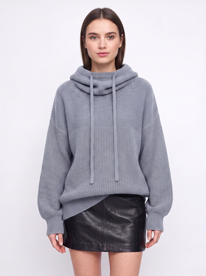 Vostrik Chunky Knit Hooded Sweater – Oversized Sweatshirt Women Mock Neck Hoodie Ribbed Casual Loungewear