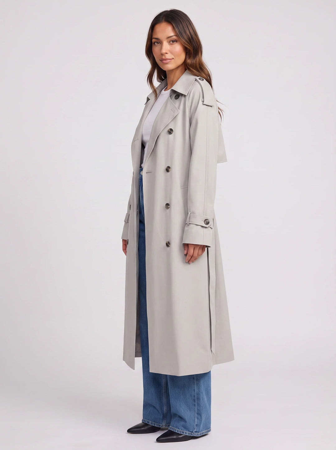 Women's Double Breasted Longline Trench Belted Coat