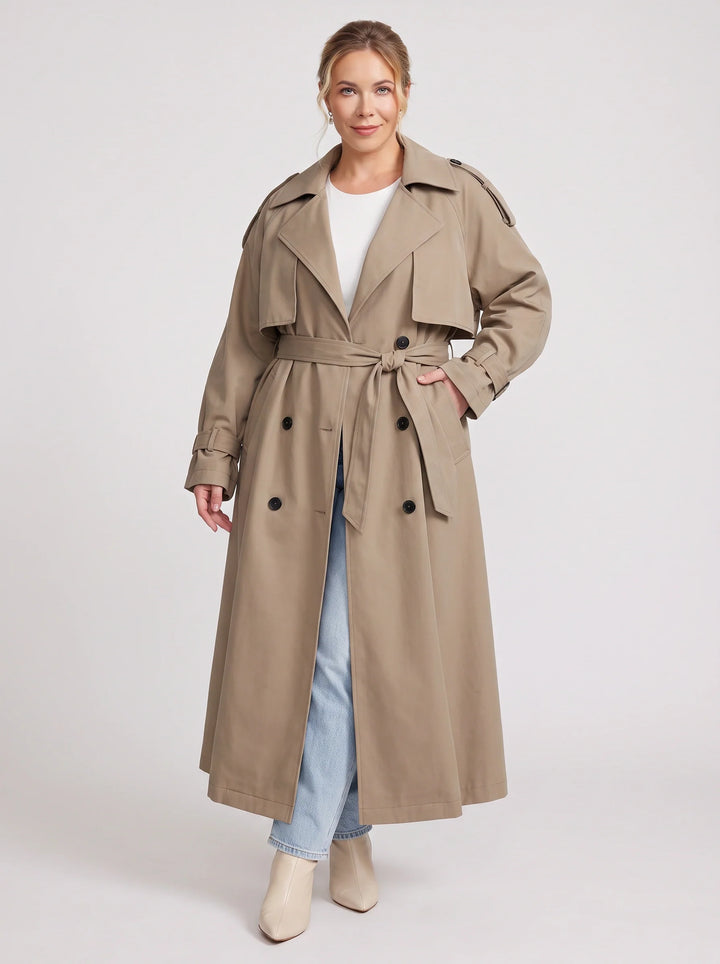Women's Oversized Longline Trench Coat Belted Maxi Jacket