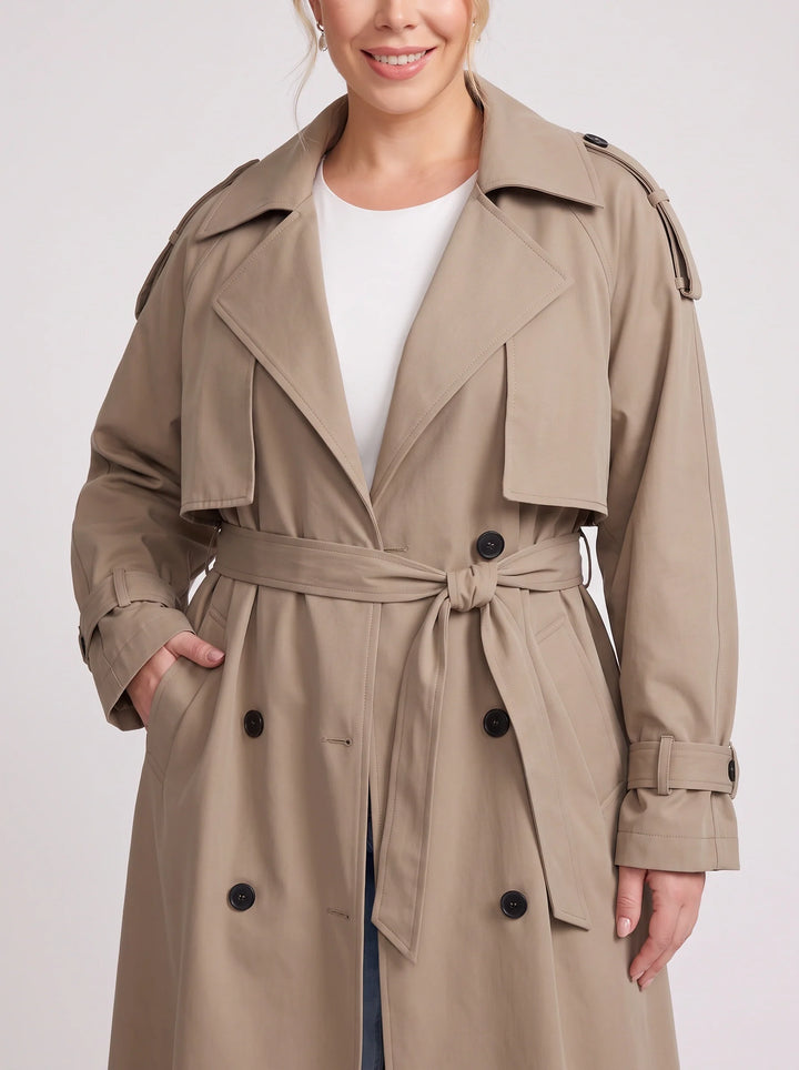 Women's Oversized Longline Trench Coat Belted Maxi Jacket