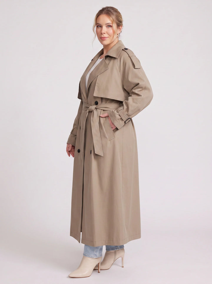 Women's Oversized Longline Trench Coat Belted Maxi Jacket