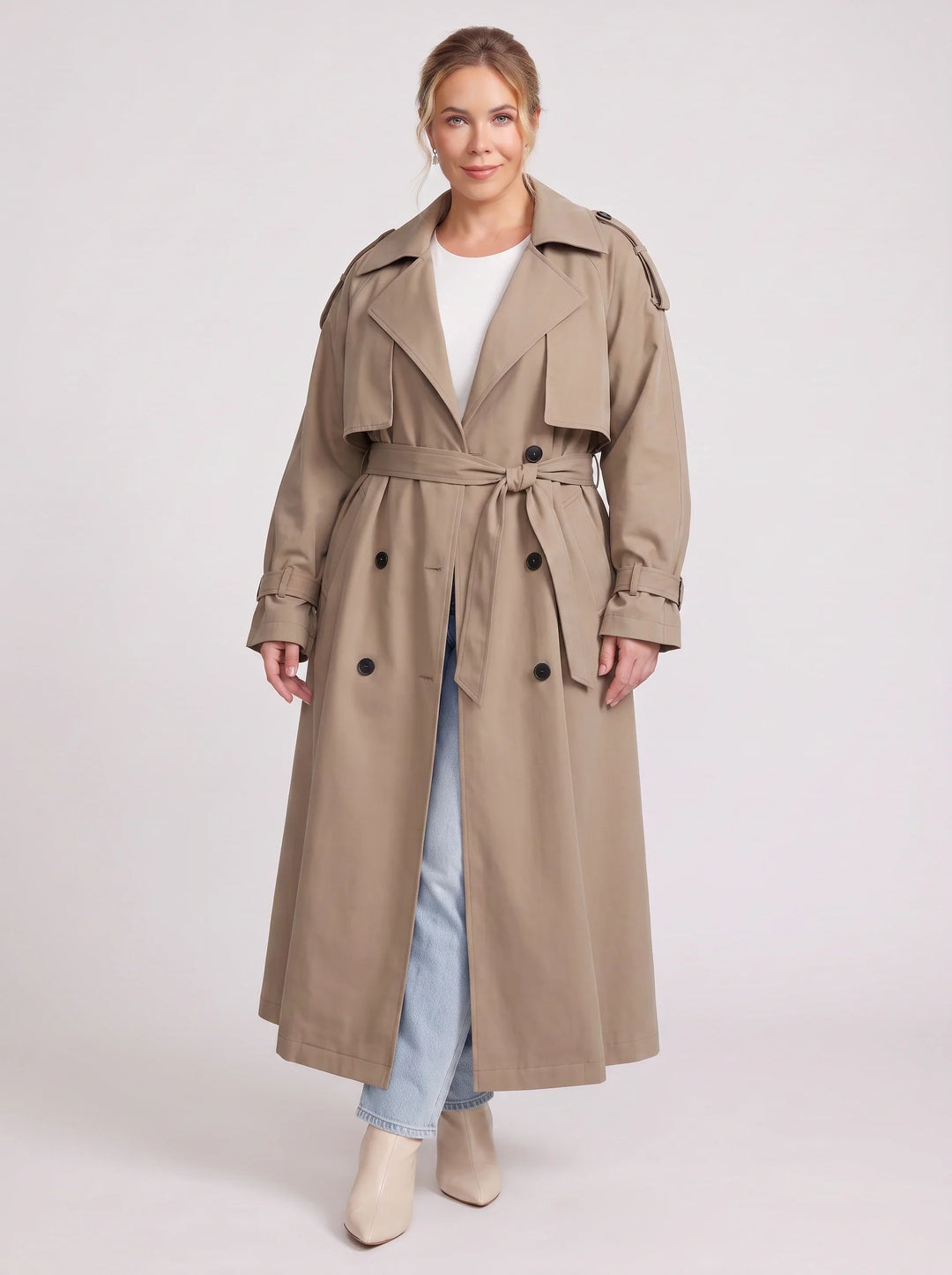 Women's Oversized Longline Trench Coat Belted Maxi Jacket