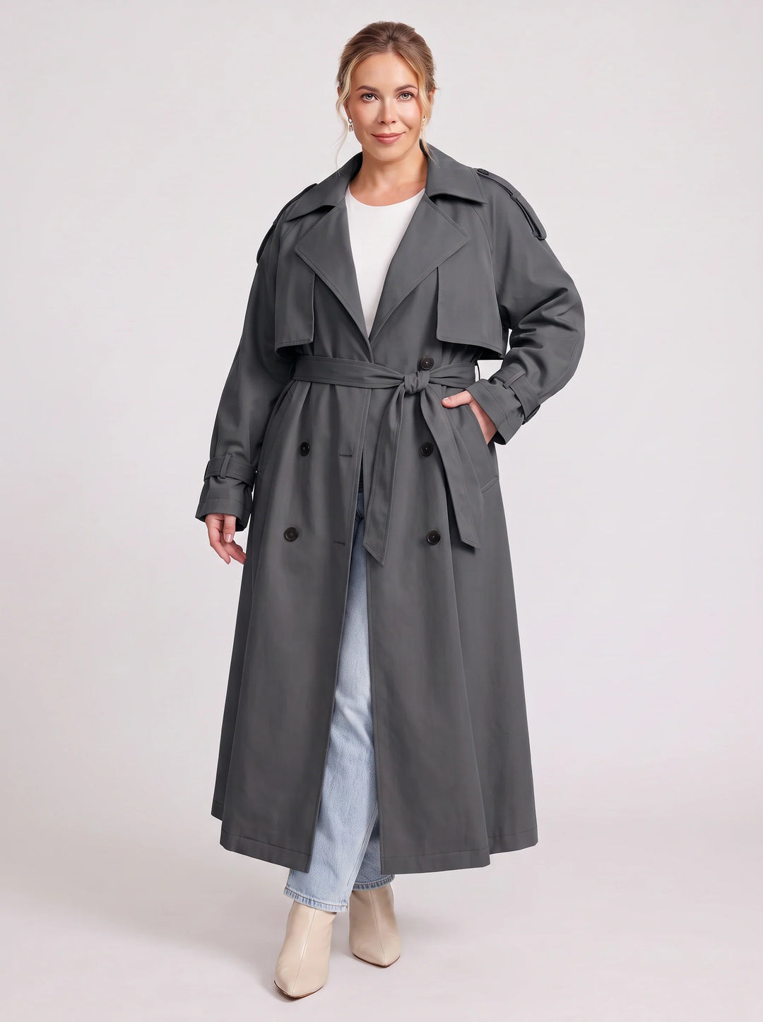 Women's Oversized Longline Trench Coat Belted Maxi Jacket