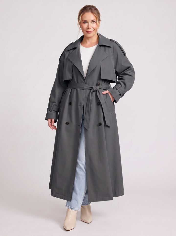 Women's Oversized Longline Trench Coat Belted Maxi Jacket