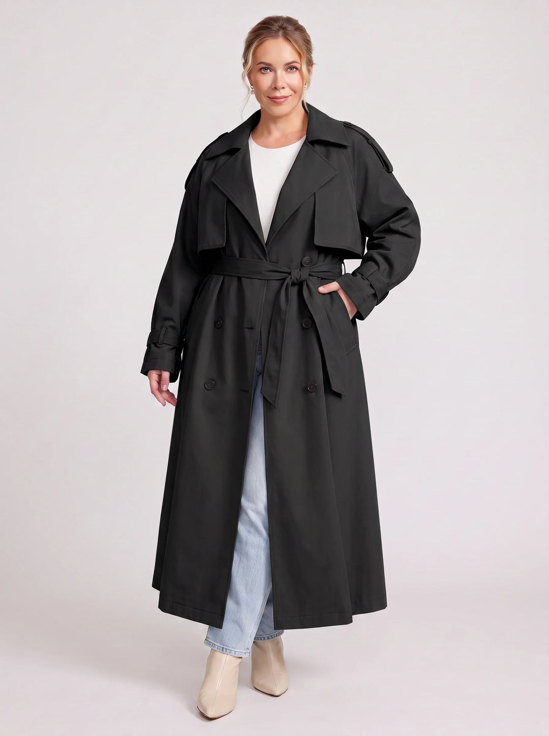 Women's Oversized Longline Trench Coat Belted Maxi Jacket