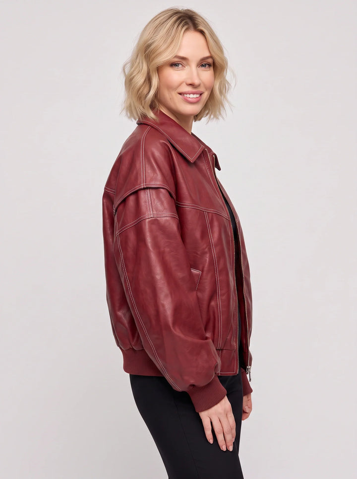 Women's Oversized Leather Bomber Jacket Streetwear Coat
