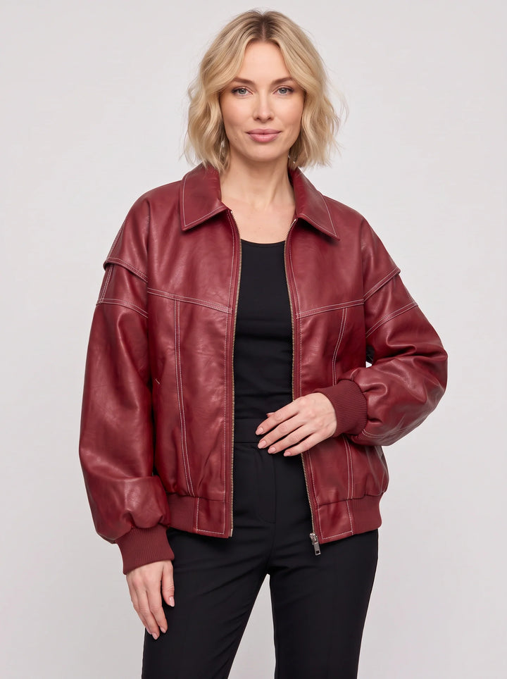 Women's Oversized Leather Bomber Jacket Streetwear Coat