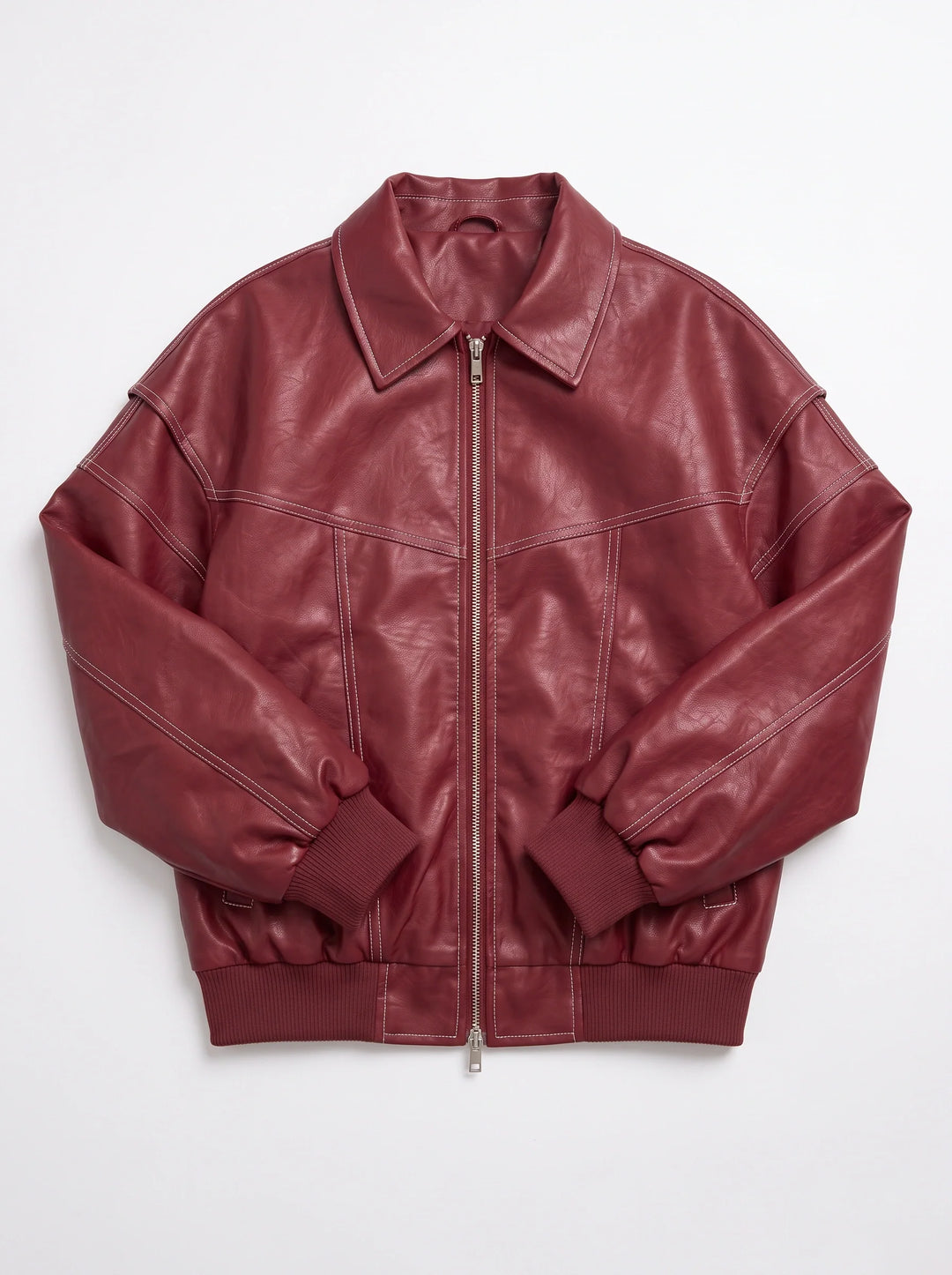 Women's Oversized Leather Bomber Jacket Streetwear Coat
