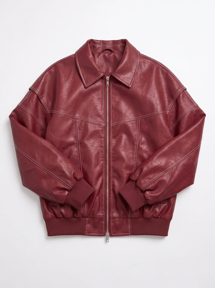 Women's Oversized Leather Bomber Jacket Streetwear Coat