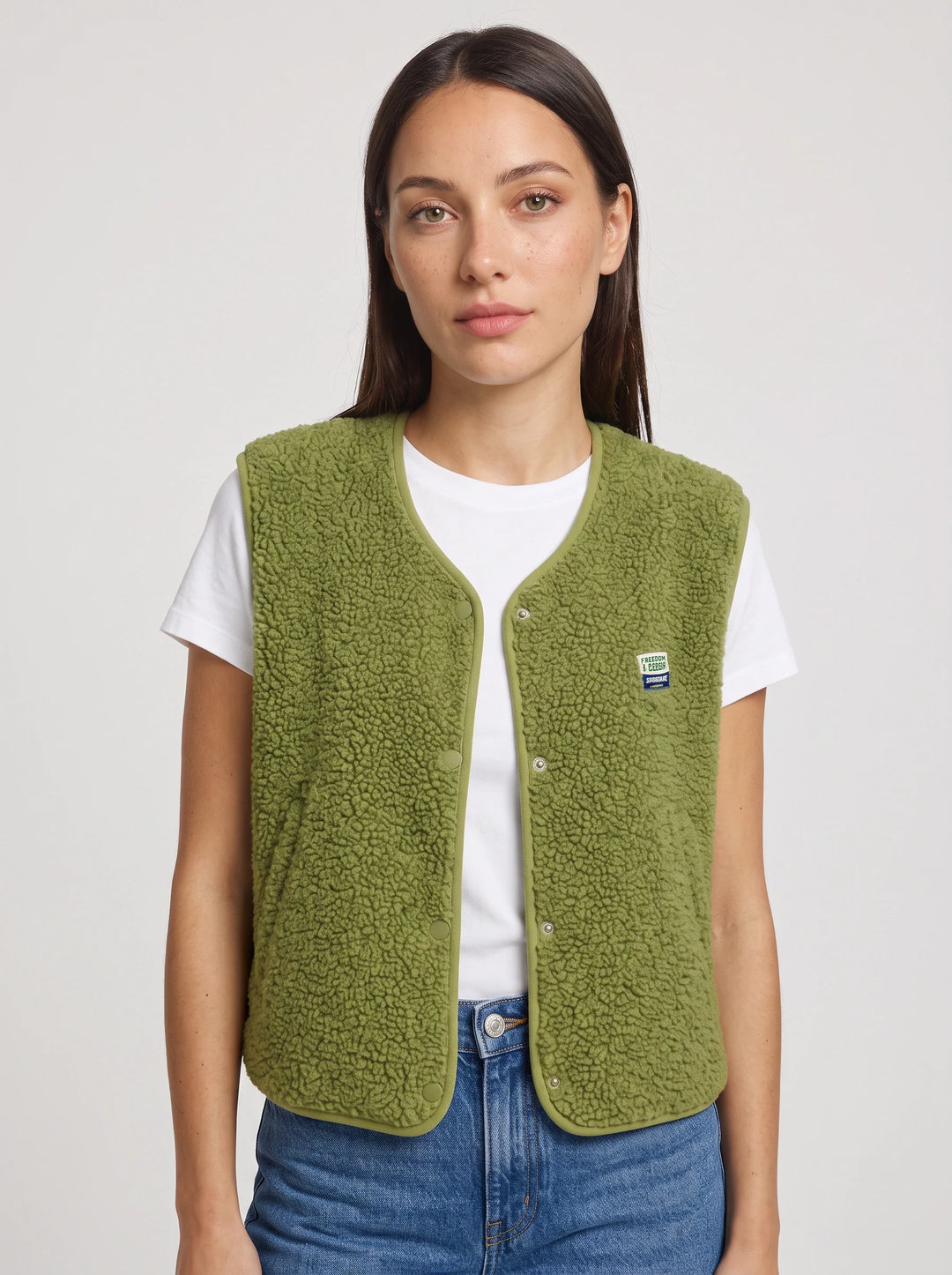 Women's Sherpa Fleece Snap Vest Warm Cropped Outerwear