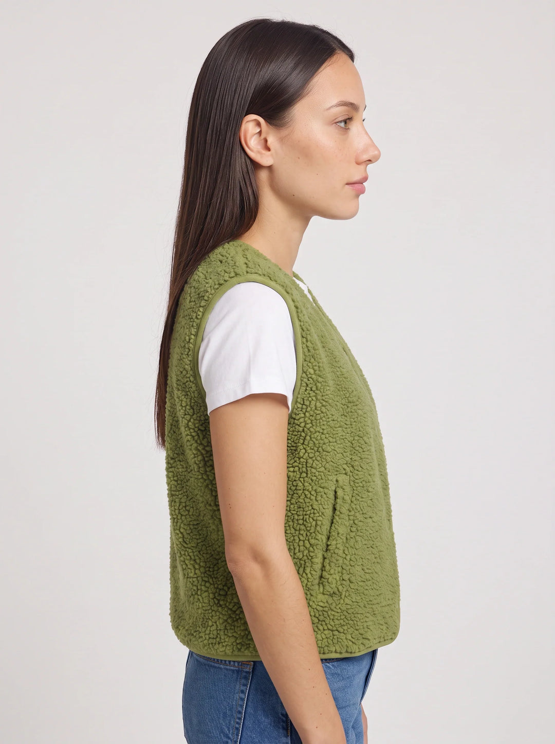 Women's Sherpa Fleece Snap Vest Warm Cropped Outerwear