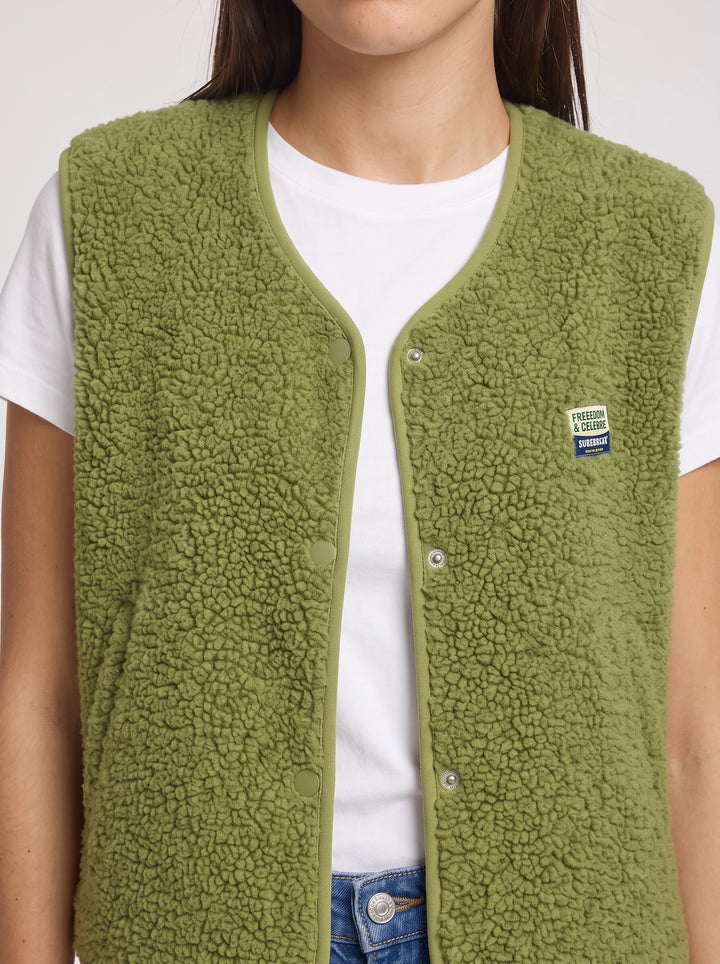 Women's Sherpa Fleece Snap Vest Warm Cropped Outerwear