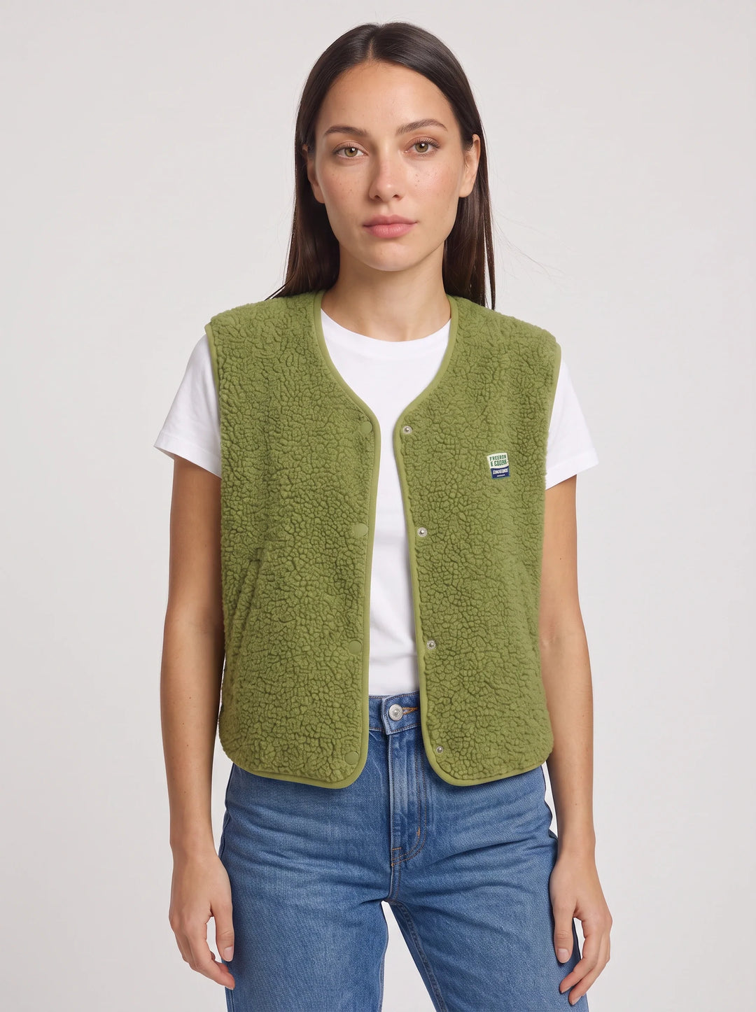Women's Sherpa Fleece Snap Vest Warm Cropped Outerwear