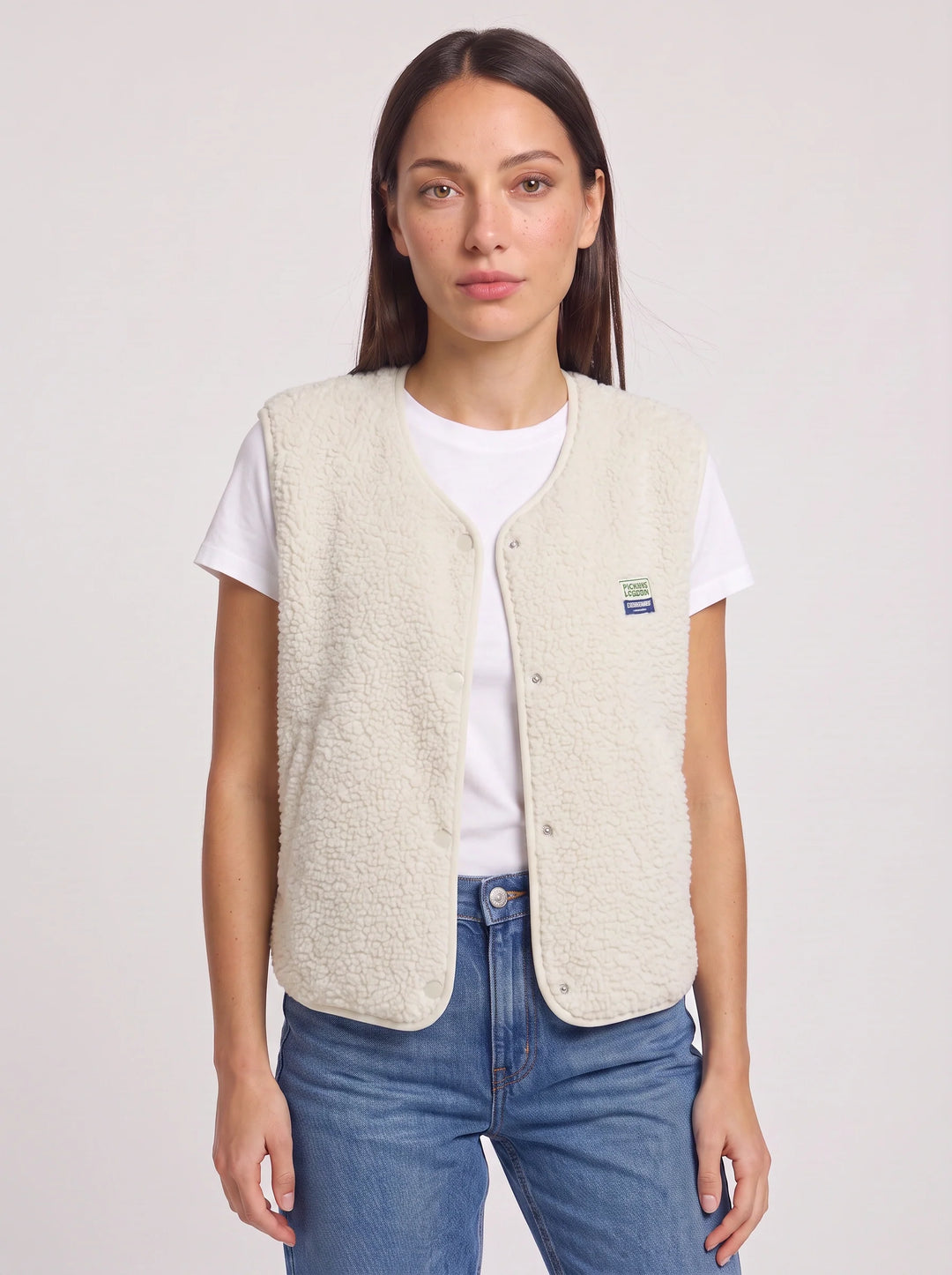 Women's Sherpa Fleece Snap Vest Warm Cropped Outerwear
