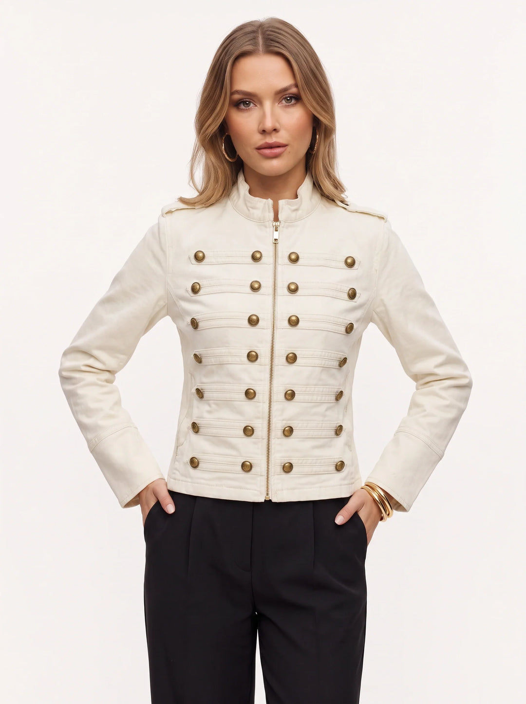 Women's Fitted Military Band Jacket Officer Button Coat