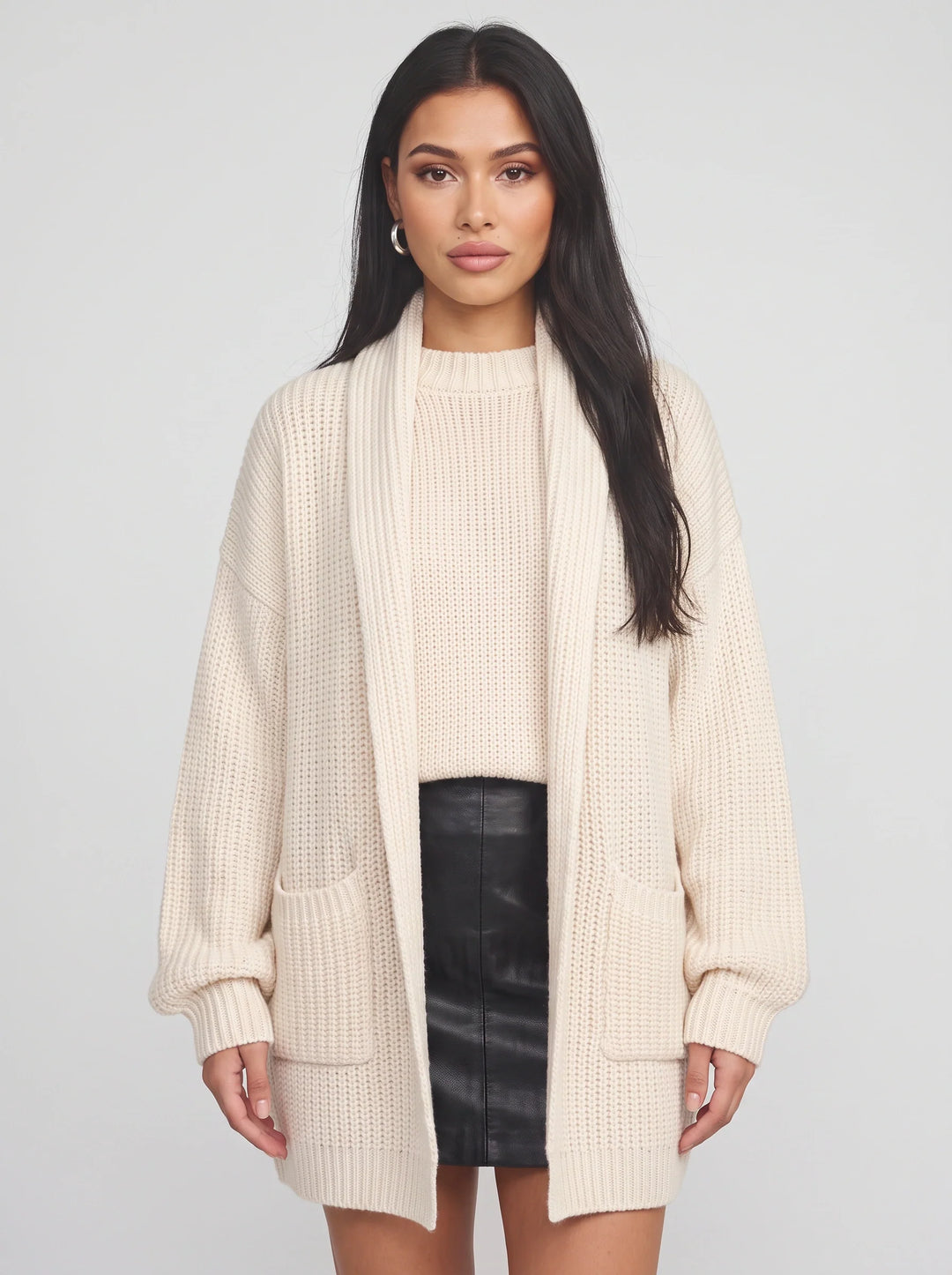 Calfino Oversized Longline Knit Cardigan – Women Chunky Knit Sweater Oversized Open Front Cardigan