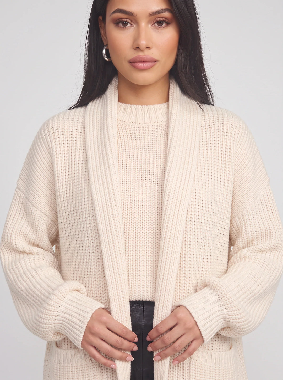 Calfino Oversized Longline Knit Cardigan – Women Chunky Knit Sweater Oversized Open Front Cardigan