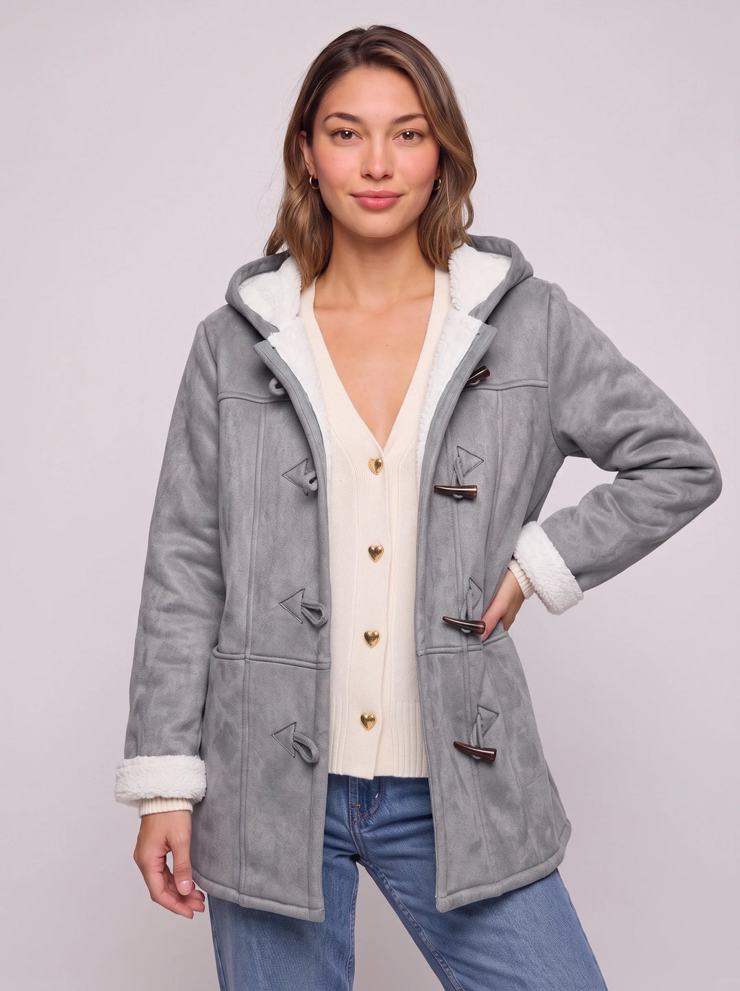 Women's Hooded Toggle Coat Warm Sherpa Lined Jacket