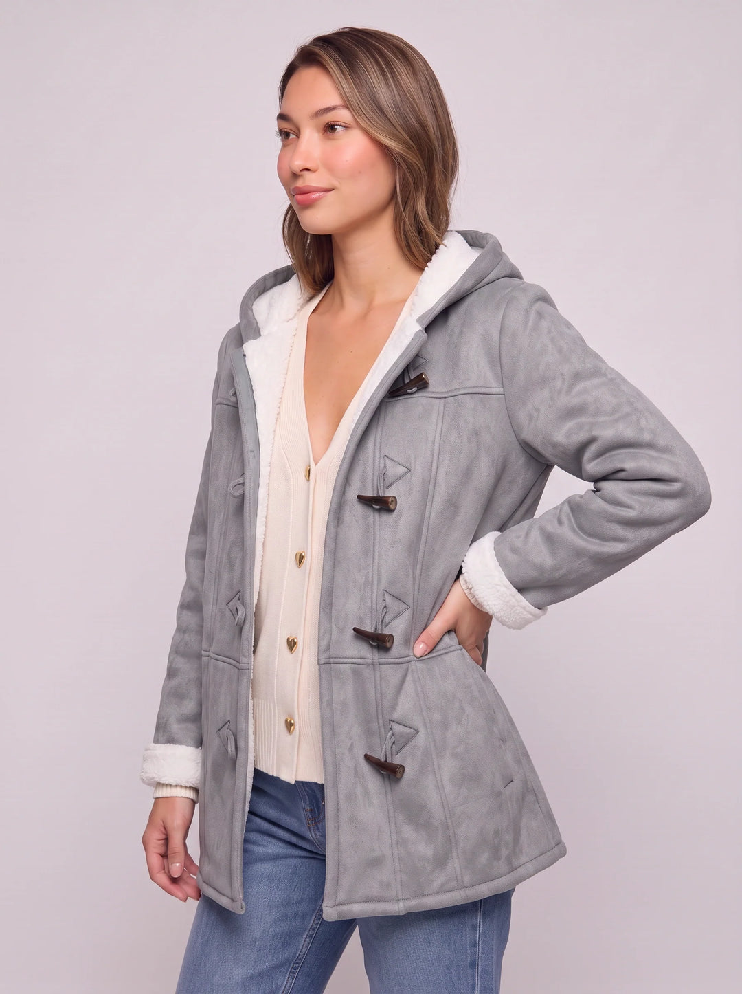 Women's Hooded Toggle Coat Warm Sherpa Lined Jacket