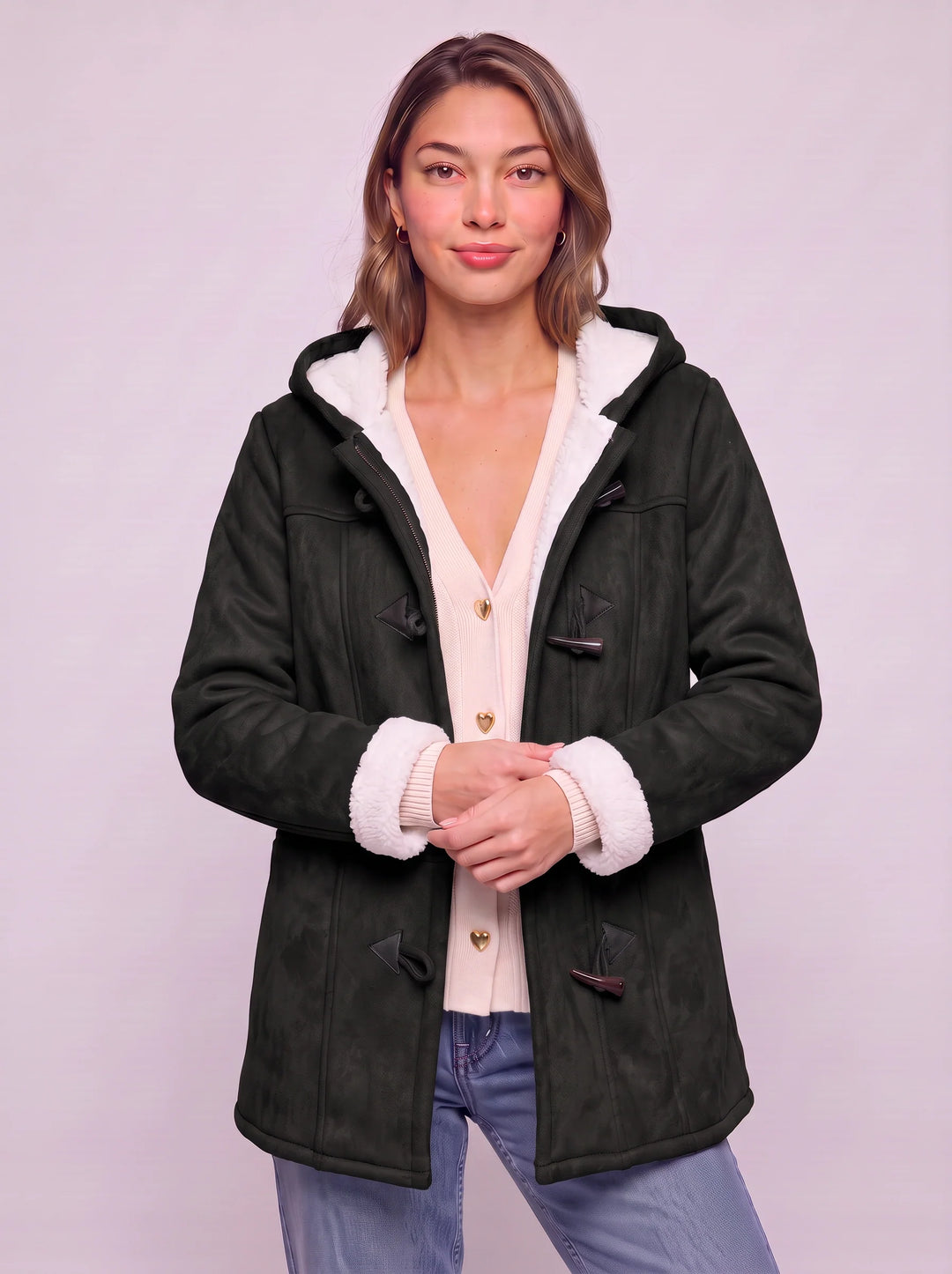 Women's Hooded Toggle Coat Warm Sherpa Lined Jacket