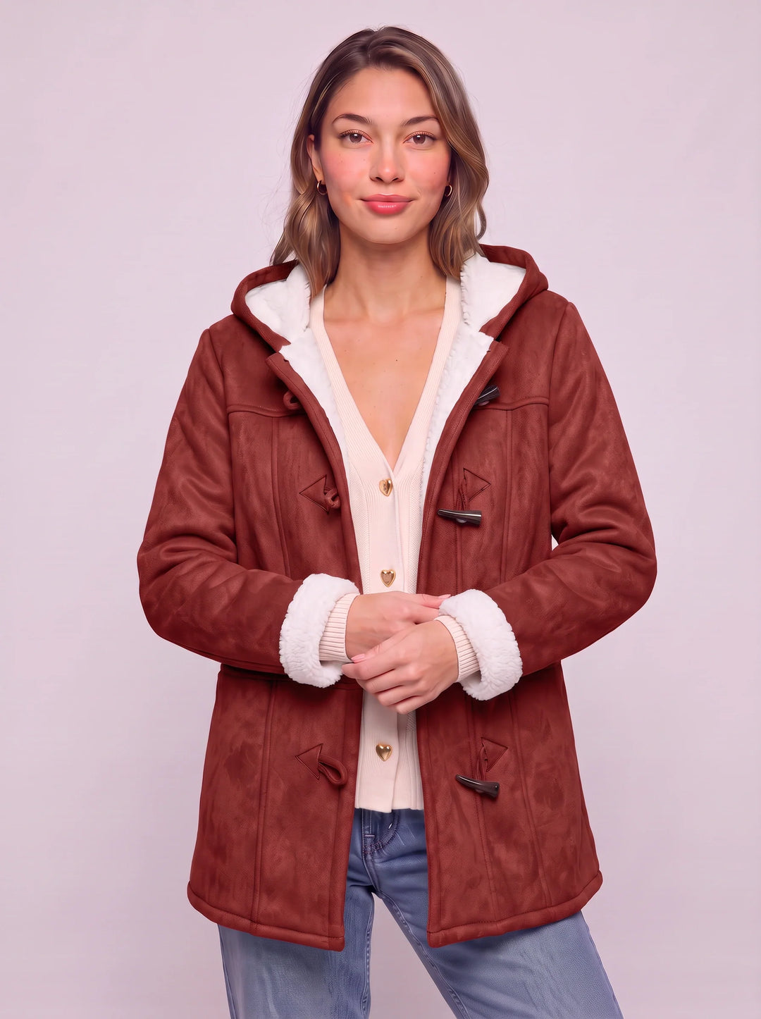Women's Hooded Toggle Coat Warm Sherpa Lined Jacket