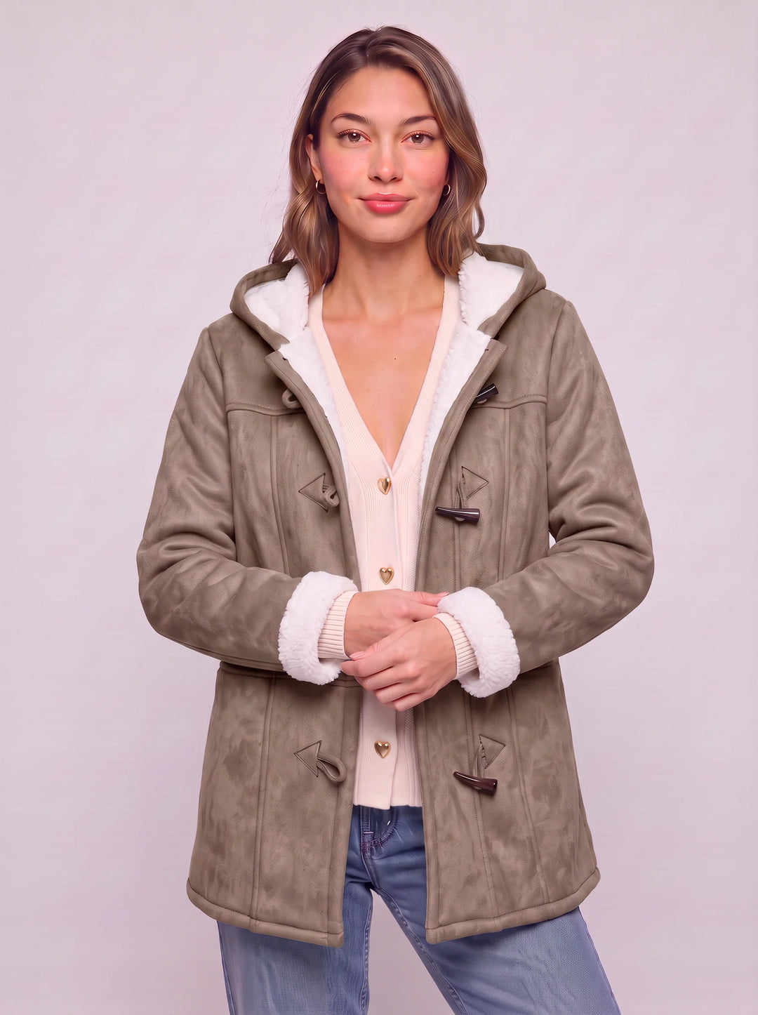 Women's Hooded Toggle Coat Warm Sherpa Lined Jacket