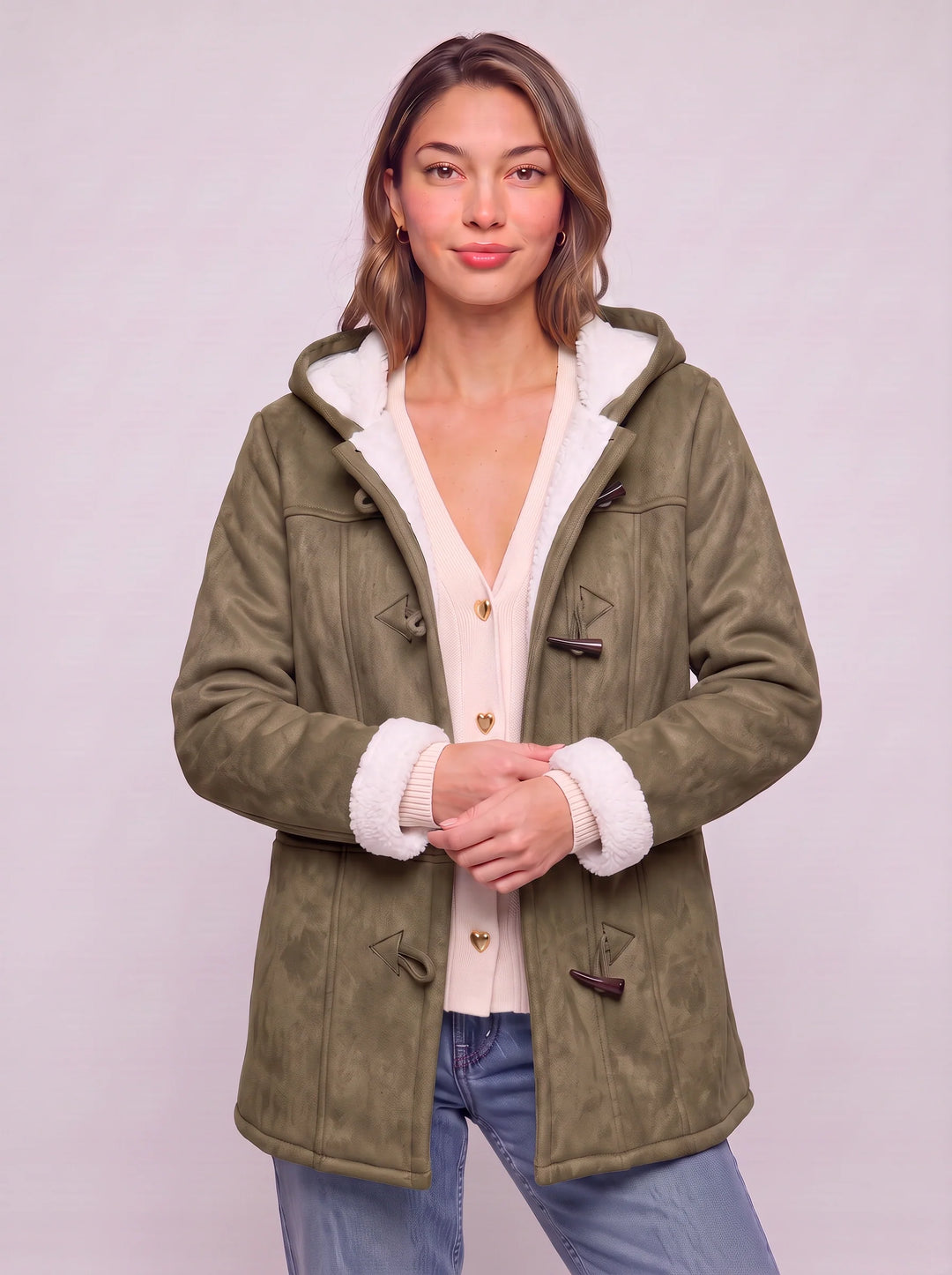 Women's Hooded Toggle Coat Warm Sherpa Lined Jacket