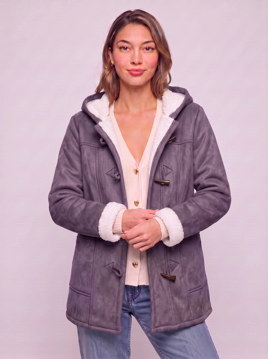 Women's Hooded Toggle Coat Warm Sherpa Lined Jacket