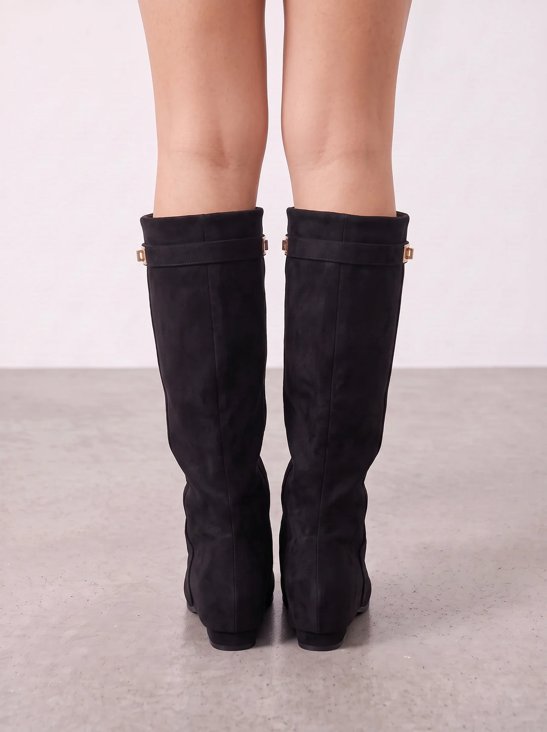 Women's Foldover Suede Knee-High Boots Low Heel