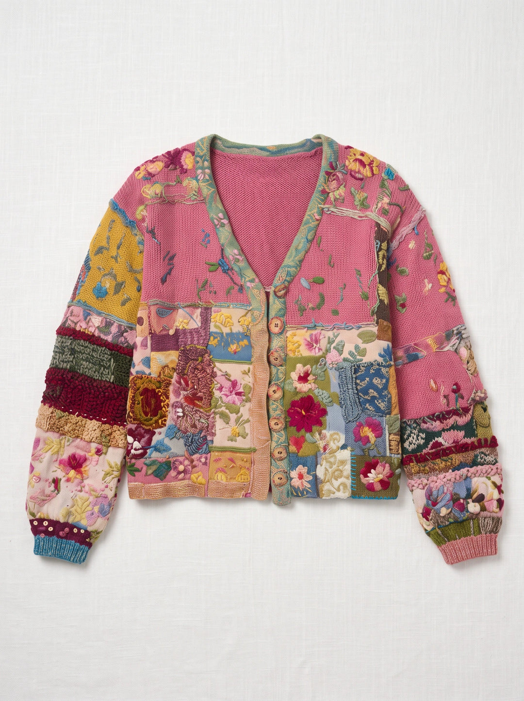 Quiltwyn Patchwork Embroidered Jacket – Boho Floral Quilted Women Winter Coat Cropped Cardigan