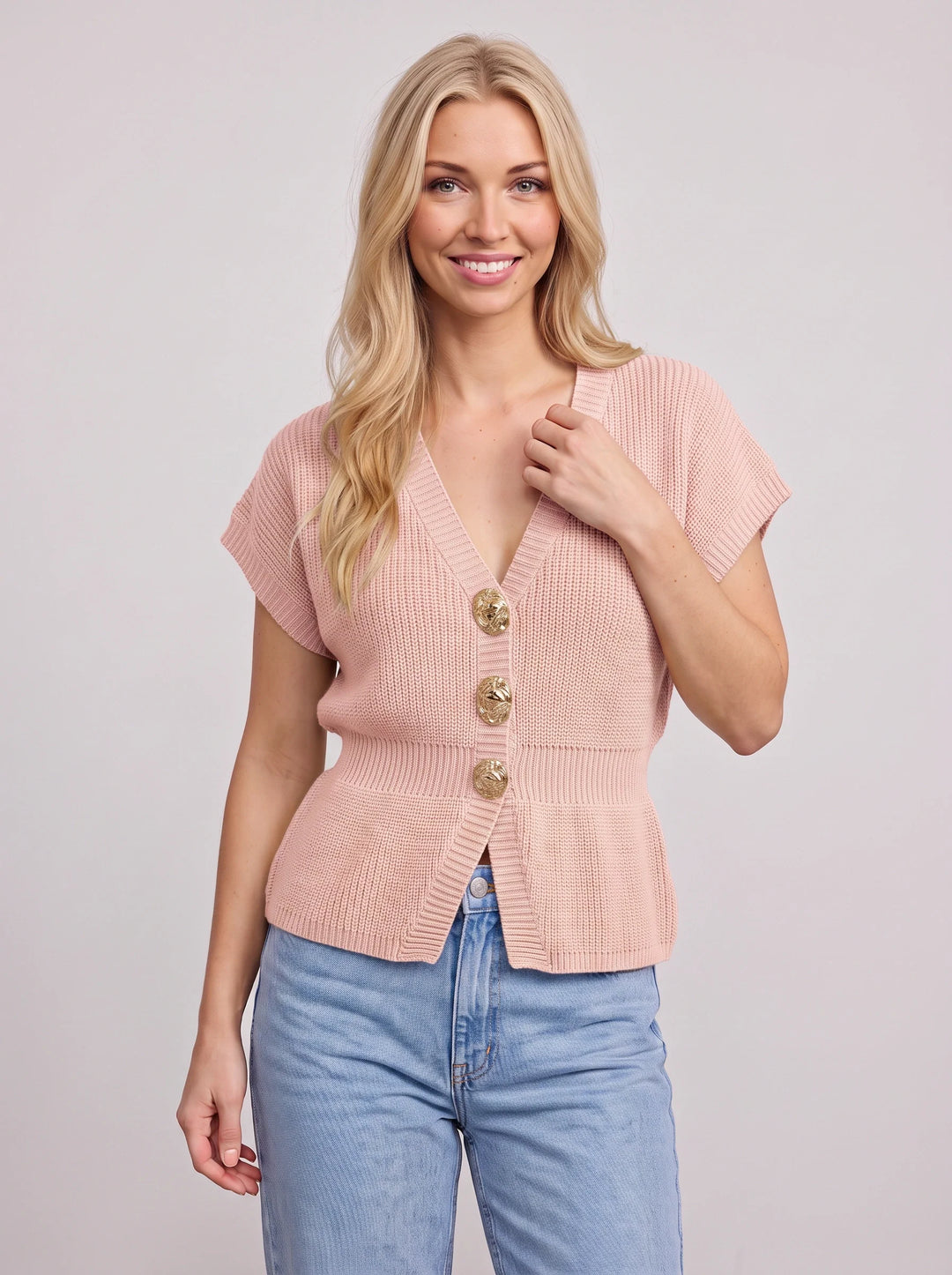 Ridgora Ribbed Knit Button Cardigan – Short Sleeve V-Neck Women Casual Lightweight Sweater Top