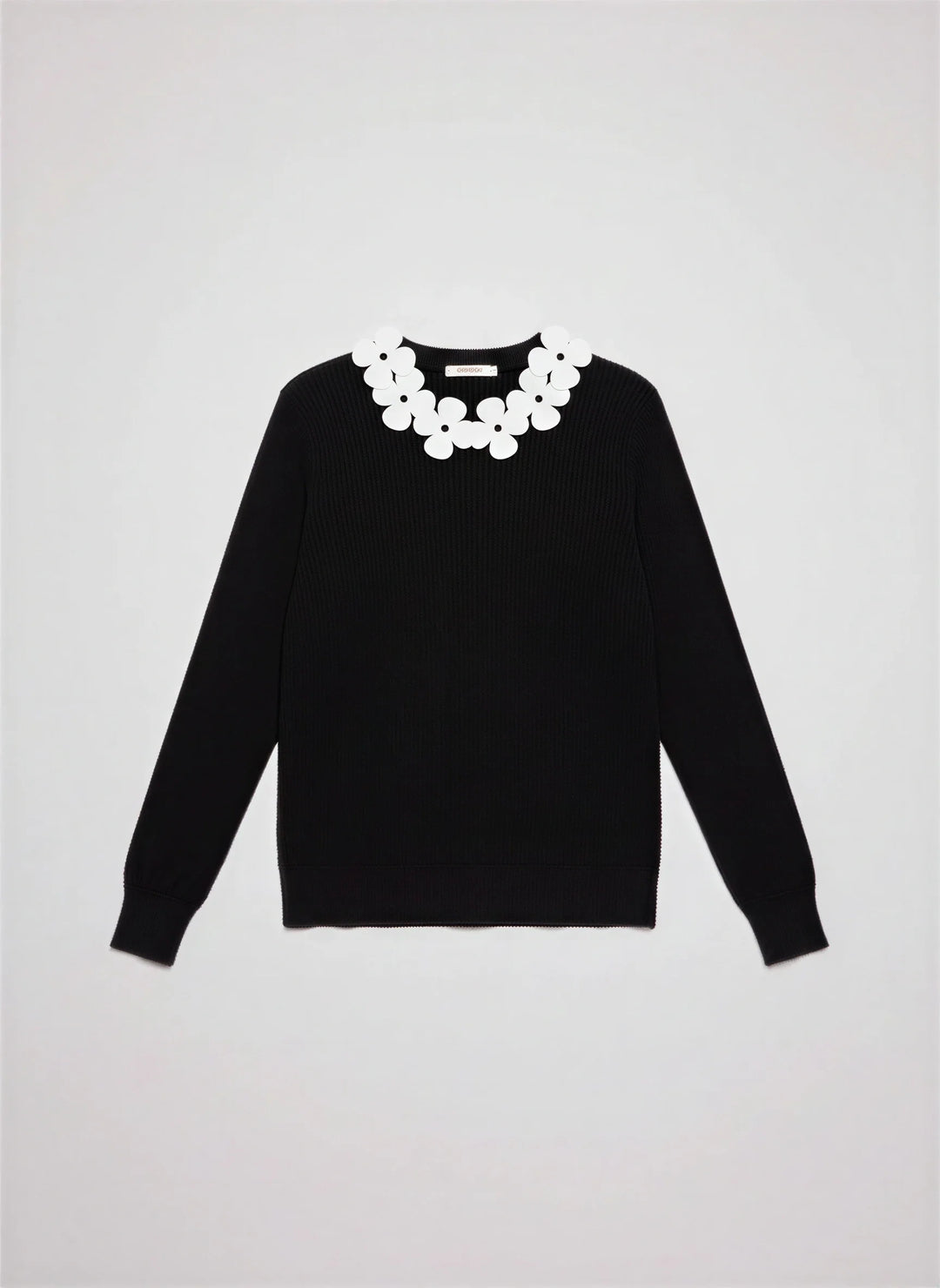 Petala Floral Collar Knit Top – Long Sleeve Ribbed Sweater Women Winter Smart Casual Fitted Top