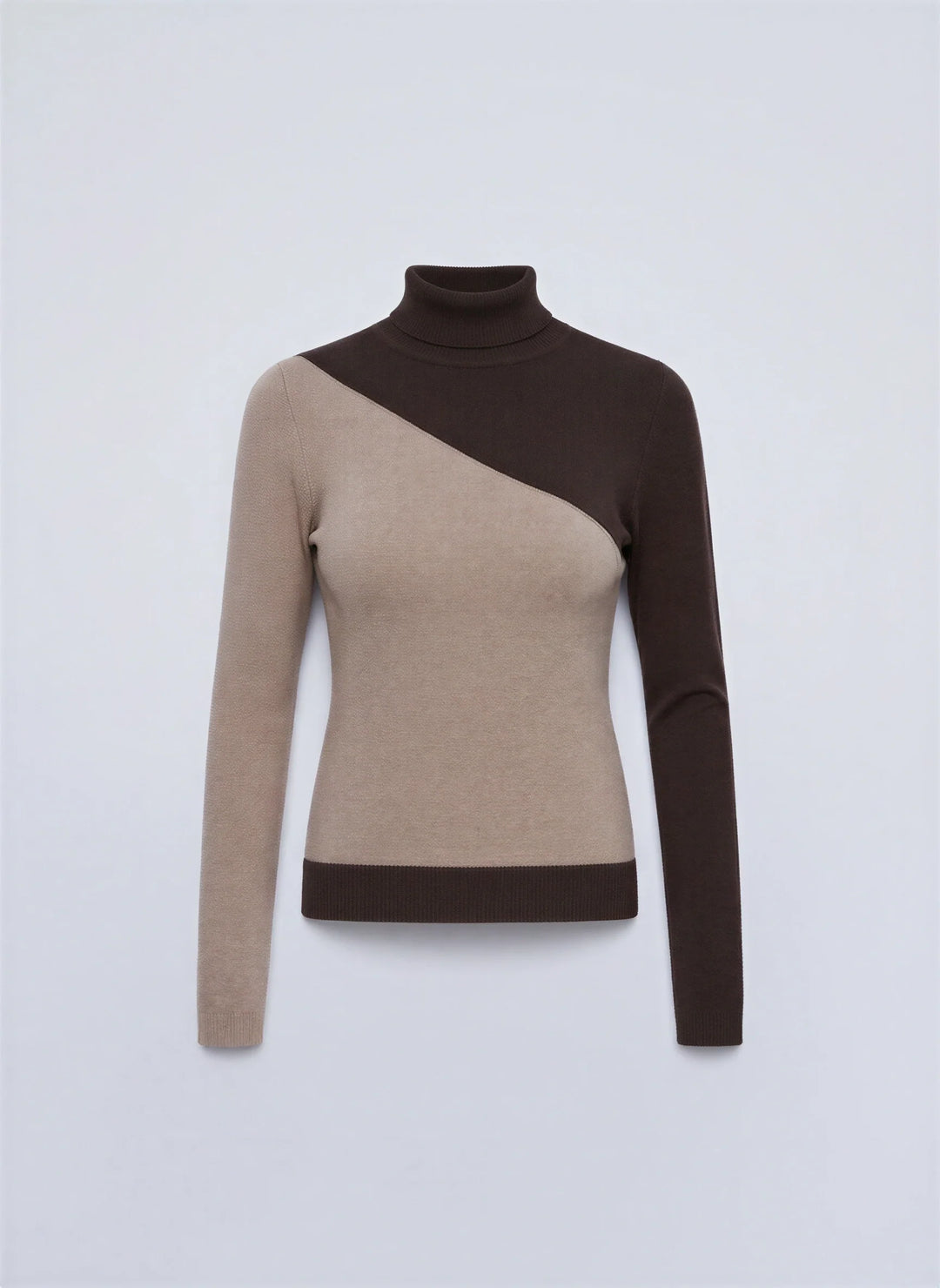 Divetone Colorblock Turtleneck Top – Cropped Long Sleeve Women Ribbed Knit Sweater Mock Neck Fitted Top