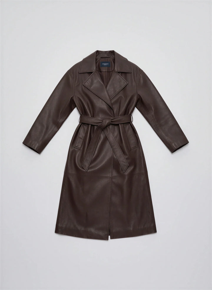 Cortenza Belted Trench Coat – Faux Leather Women Winter Oversized Longline Coat Belted Outerwear