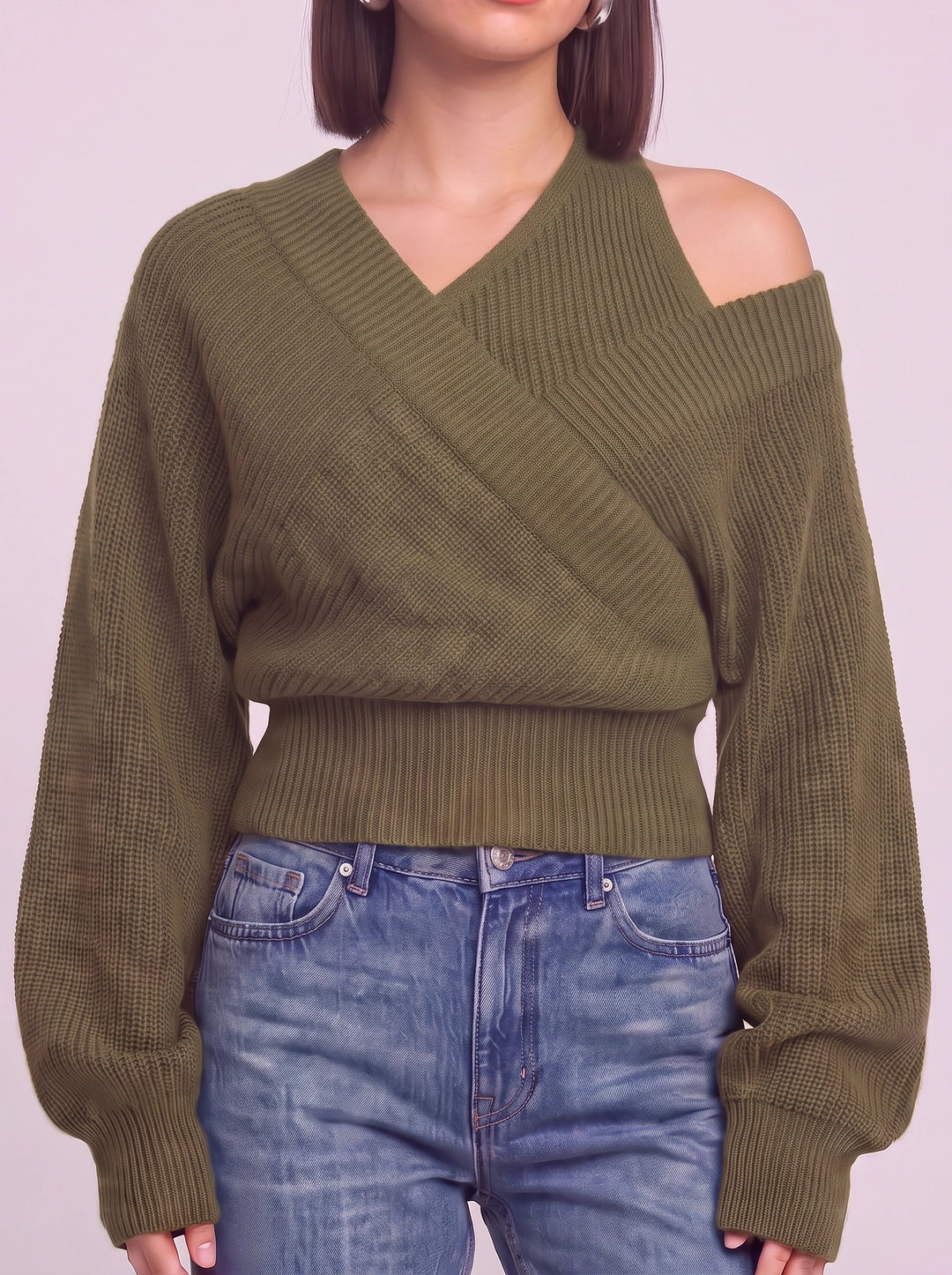 Costara Off-Shoulder Ribbed Sweater – Oversized Ribbed Women Batwing Sleeve Knit Winter Casual Top