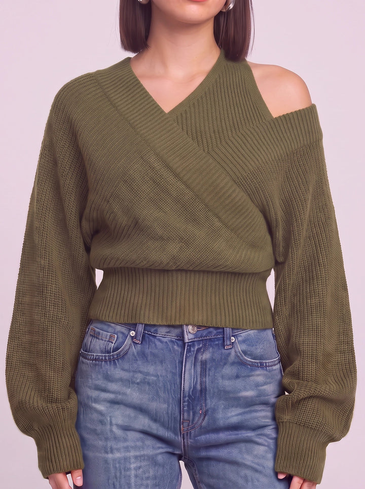 Costara Off-Shoulder Ribbed Sweater – Oversized Ribbed Women Batwing Sleeve Knit Winter Casual Top