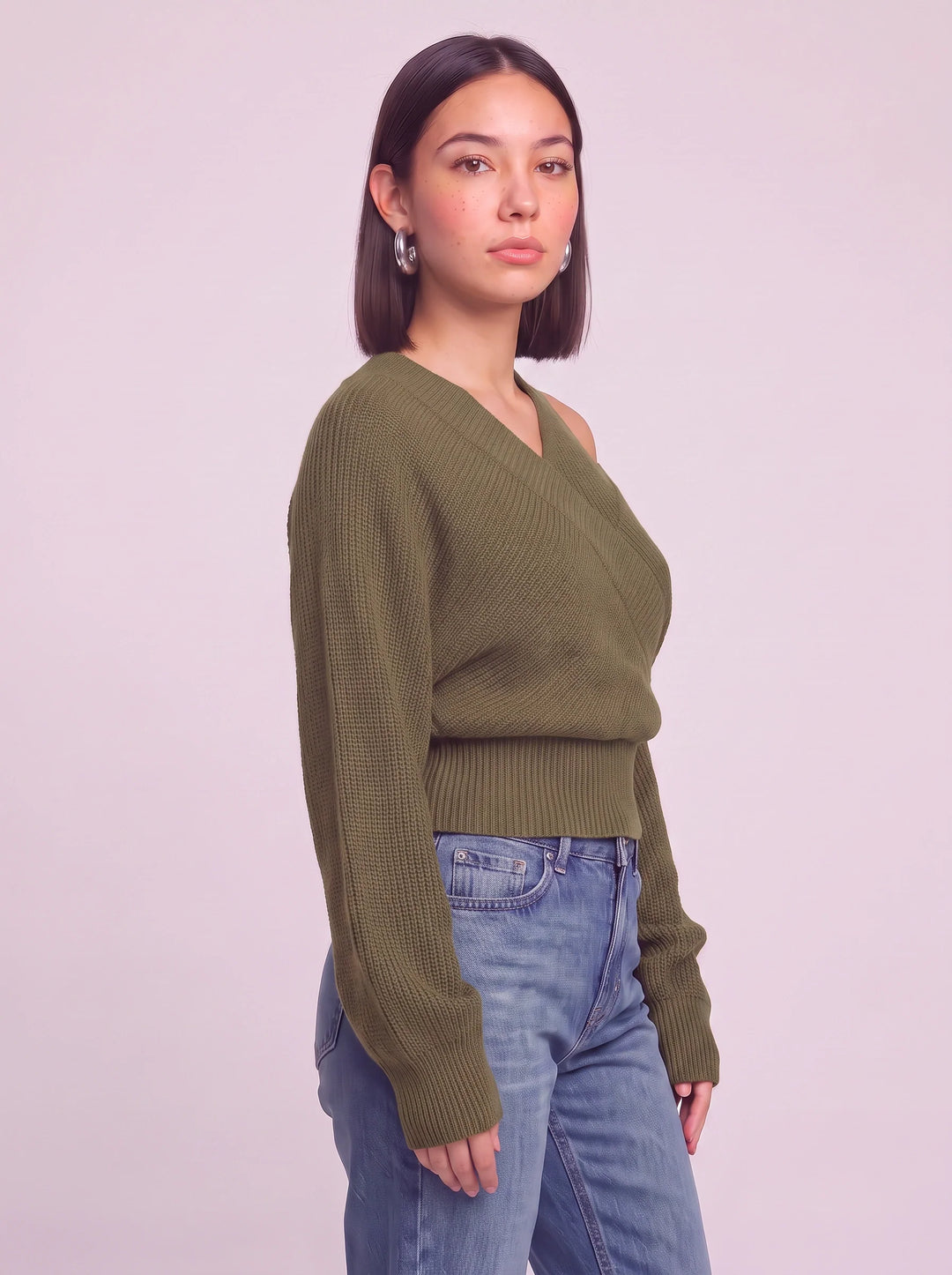 Costara Off-Shoulder Ribbed Sweater – Oversized Ribbed Women Batwing Sleeve Knit Winter Casual Top
