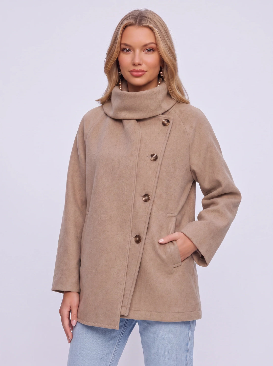 Women's Wool Shawl Collar Jacket - Winter Office Peacoat