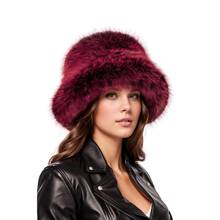 Burgundy & Black Two-Tone Faux Fur Bucket Hat