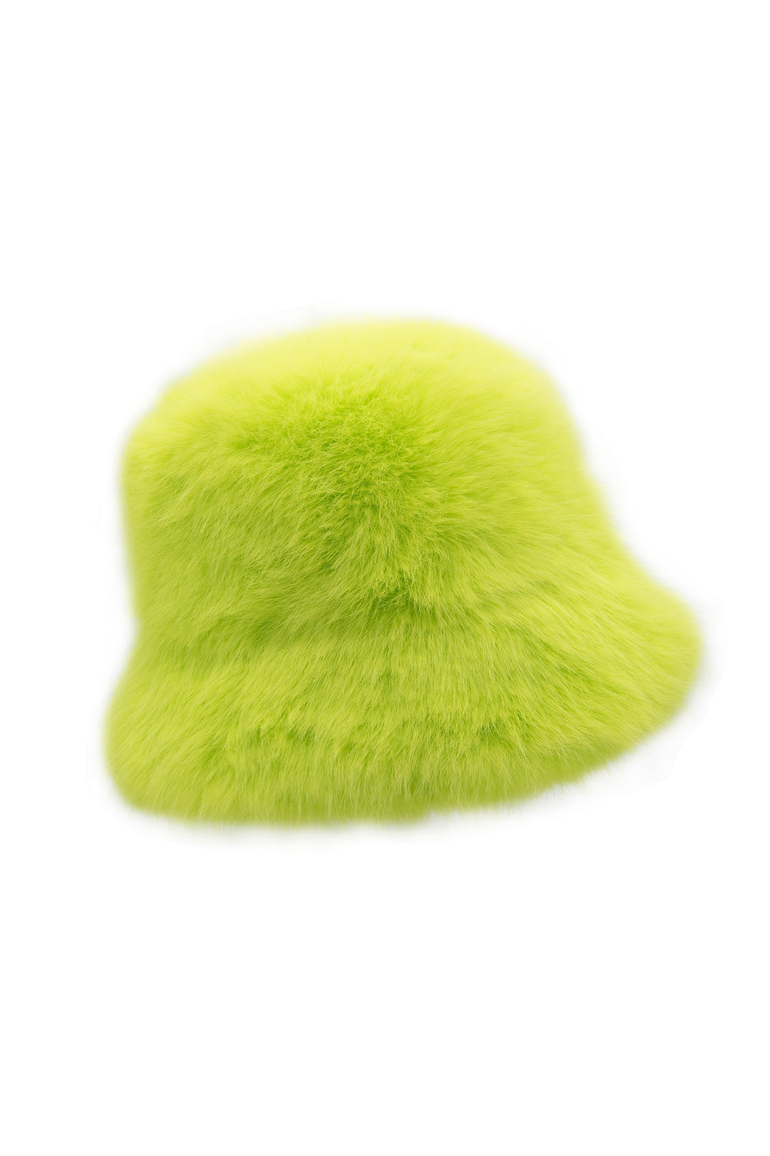 Neon Green Faux Fur Bucket Hat - Vibrant Electric Plush Streetwear Cap
