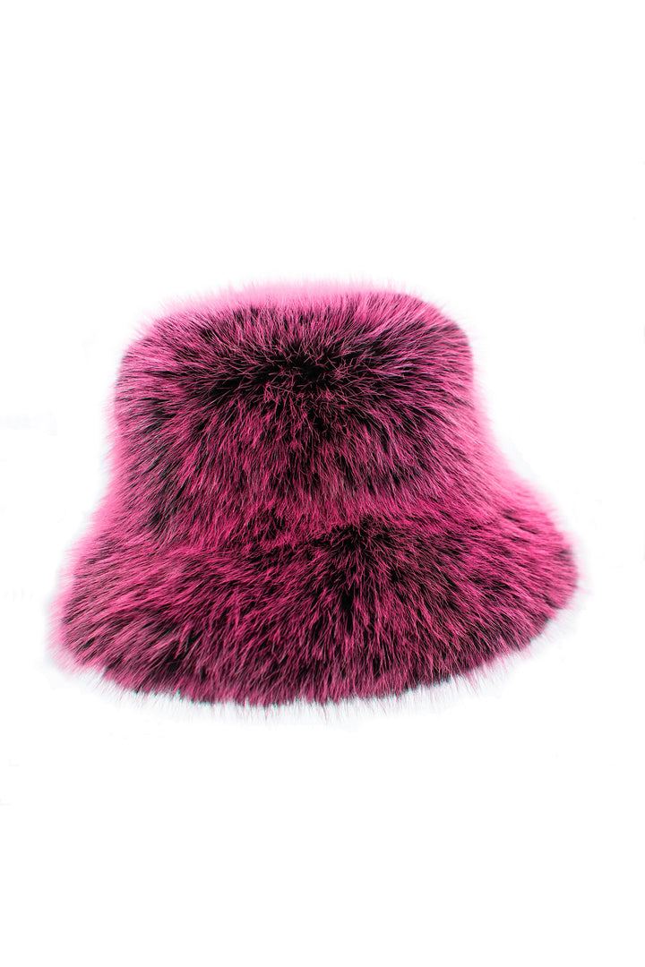 Pink & Black Two-Tone Faux Fur Bucket Hat