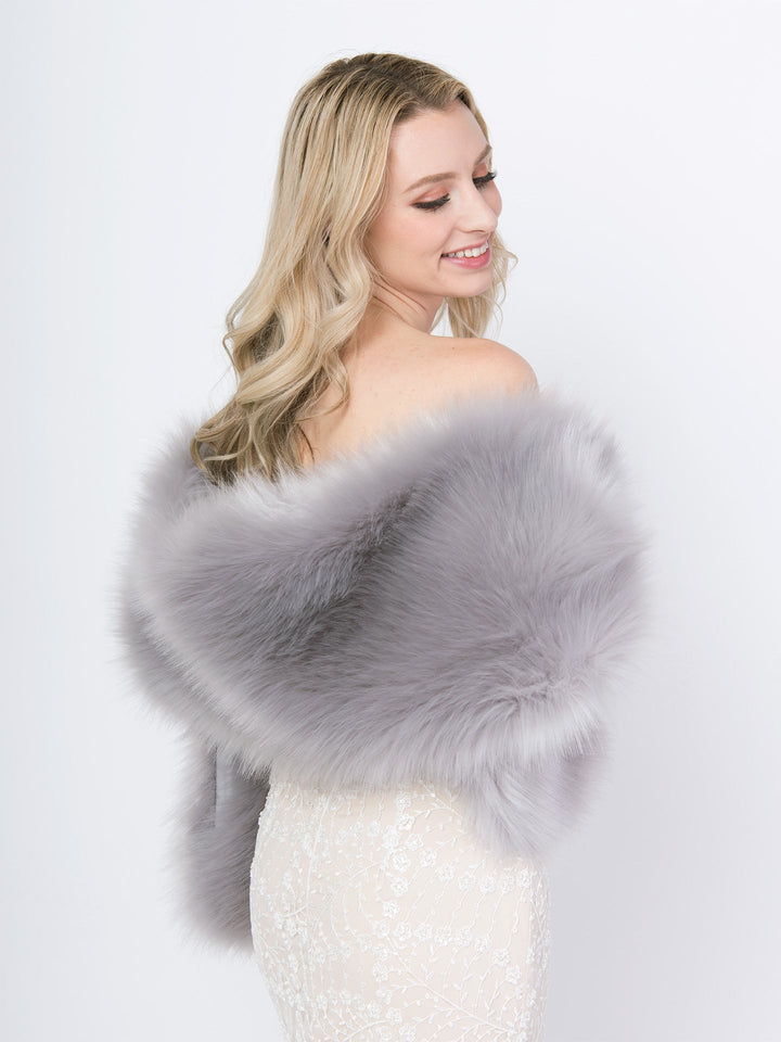 Women's Gray Faux Fur Wrap Bridal Wedding Evening Stole