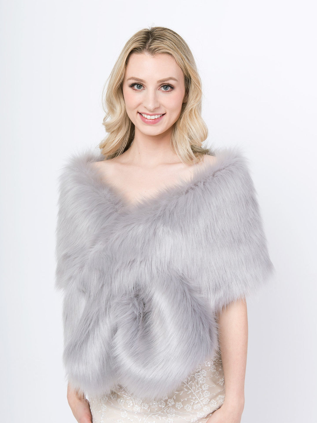 Women's Gray Faux Fur Wrap Bridal Wedding Evening Stole