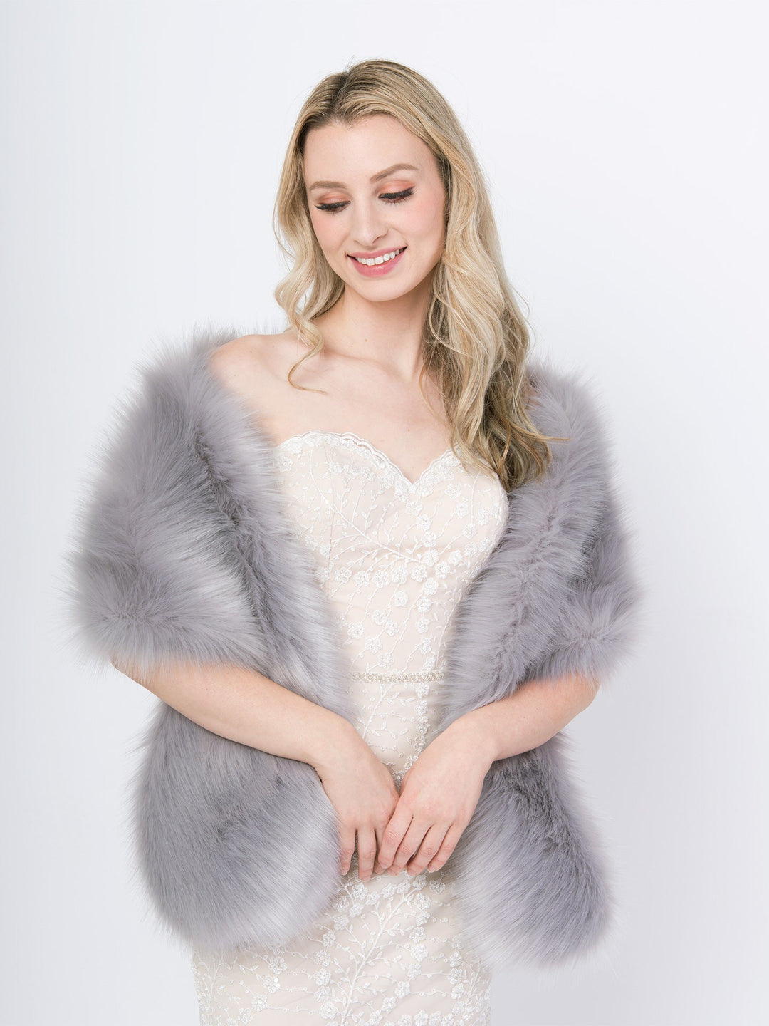 Women's Gray Faux Fur Wrap Bridal Wedding Evening Stole